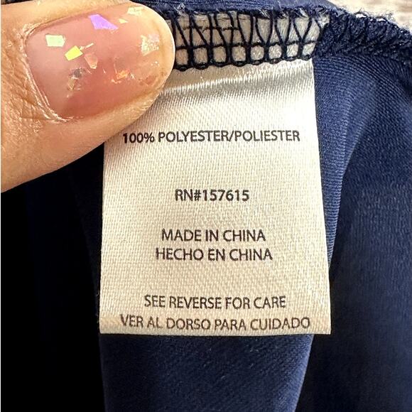 Tahari Dainty Navy Blue Satin Slip Midi Minimalist Dress Cowl Neck Size Large - Picture 9 of 9